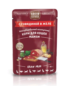 Solid Natura Premium кусочки в желе с говядиной пауч для кошек 0,085кг