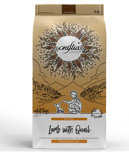 Сухой корм CRAFTIA NATURA для взрослых собак миниатюрных и мелких пород из ягненка с перепелкой 2 кг