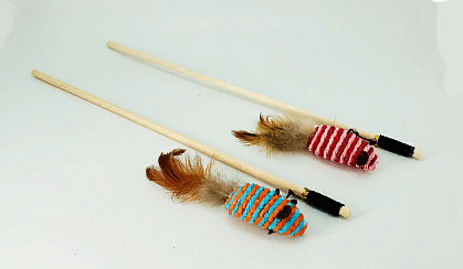 Дразнилка МЫШЬ Сизалевая с перьями