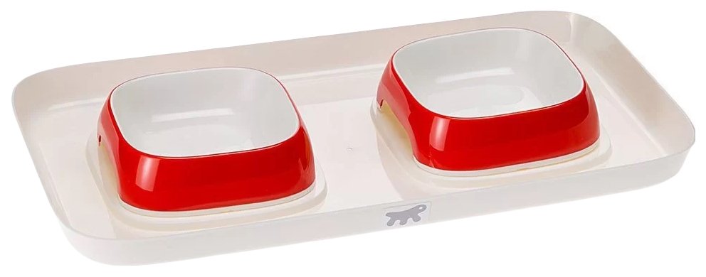 Пластиковый поднос с красными  мисками GLAM XS для кошек и собак