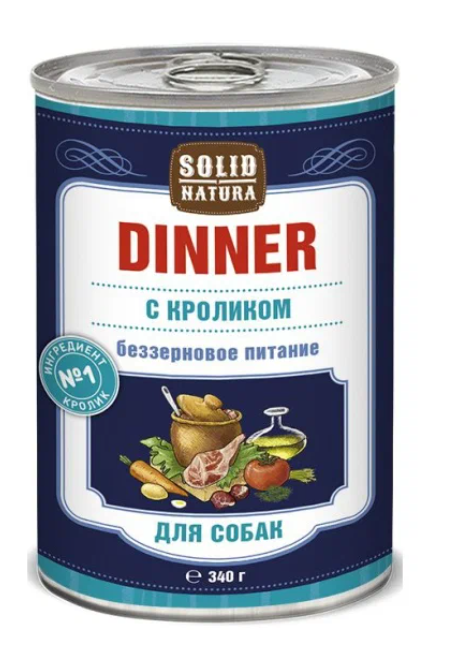 Solid Natura Dinner Кролик влажный корм для собак жестяная банка 0,34 кг