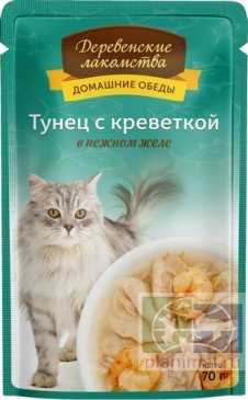 "ДЕРЕВЕНСКИЕ ЛАКОМСТВА" ПАУЧ Д/КОШЕК 70г ТУНЕЦ С КРЕВЕТКОЙ В НЕЖНОМ ЖЕЛЕ 74500585