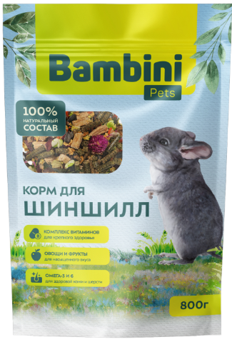 Корм Bambini Pets для шиншилл, 800 г