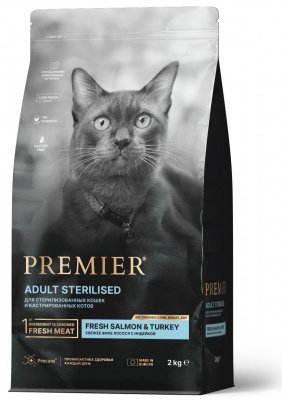 Premier Cat Salmon & Turkey STERILISED (Свежее филе лосося с индейкой для кошек) 2 кг