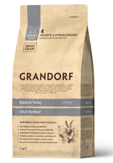 NEW GRANDORF CAT Rabbit & Turkey  STERILISED (Кролик с индейкой для стерилизованных кошек) 2 кг.