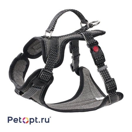 10020049 PetOpt Шлейка для собак со светоотражающая Черно-серая нейлоновая  XS:15mm*22-32cm. Легкая