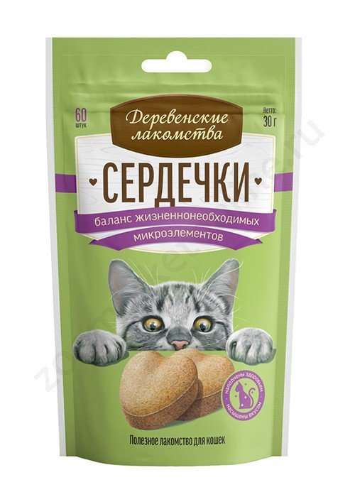 "ДЕРЕВЕНСКИЕ ЛАКОМСТВА" Д/КОШЕК СЕРДЕЧКИ (БАЛАНС МИКРОЭЛЕМЕНТОВ) 30г 76050755