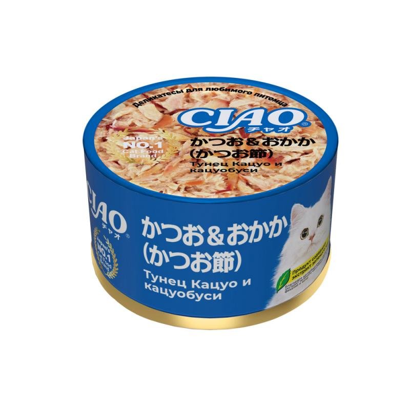 INABA CIAO Корм влажный для кошек can Тунец Кацуо и кацуобуси, консервы 85г