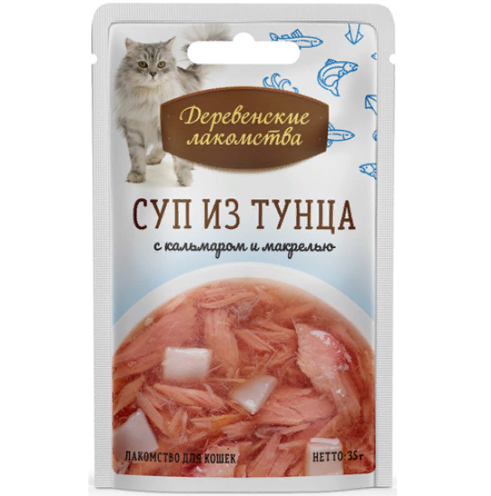 "ДЕРЕВЕНСКИЕ ЛАКОМСТВА" ПАУЧ Д/КОШЕК 35г СУП ИЗ ТУНЦА С КАЛЬМАРОМ И МАКРЕЛЬЮ 74501209