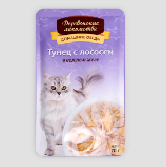 "ДЕРЕВЕНСКИЕ ЛАКОМСТВА" ПАУЧ Д/КОШЕК 70г ТУНЕЦ С ЛОСОСЕМ В НЕЖНОМ ЖЕЛЕ 74500592