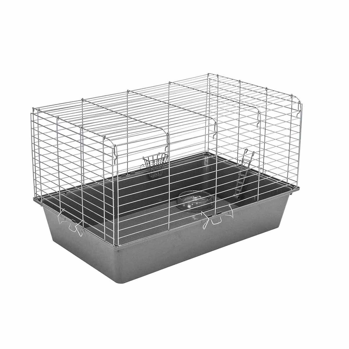 ECO Клетка РОДЖЕР №4 складная, шаг прута до 25мм, 78*48*h47см (+миска, 2 кормушки) сер-хром