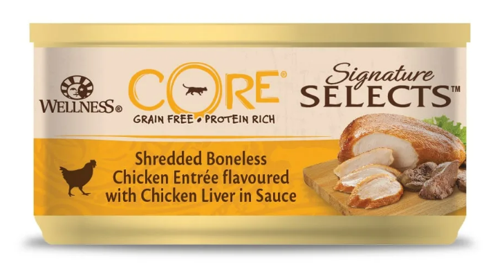 CORE SIGNATURE SELECTS для кошек, из курицы с куриной печенью в виде фарша в соусе 79 г