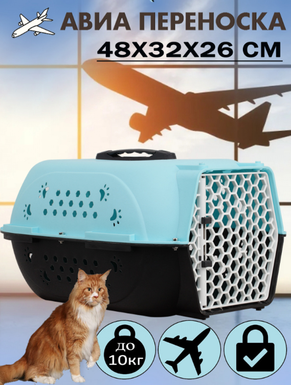Авиа переноска для домашних животных "Чистый котик" 48*32*26 см голубой