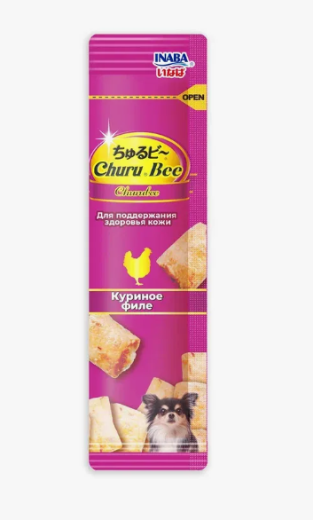 INABA Лакомство для собак Churu Bee Запеченные трубочки Куриное филе для красоты кожи и шерсти 10г