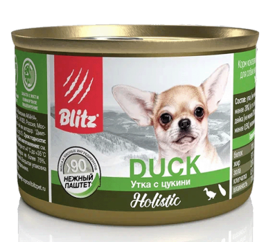 BLITZ Sensitive Утка с цукини, корм консерв.полноц. для собак всех пород и возрастов, 200 гр