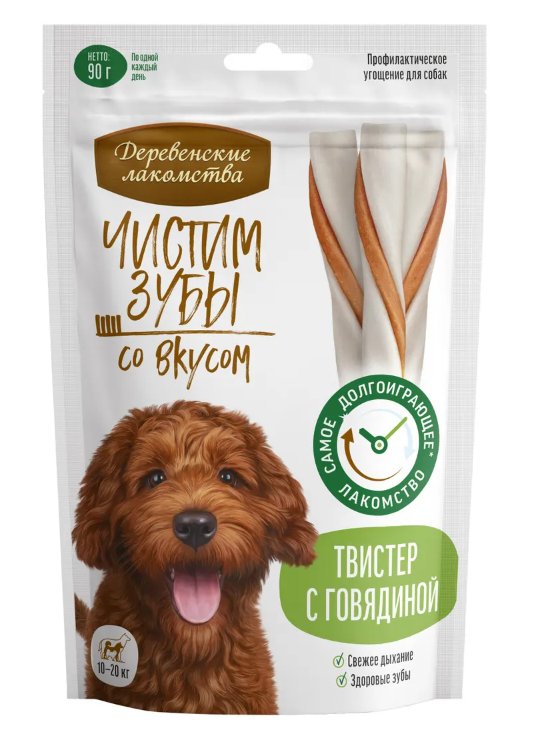 "ДЕРЕВЕНСКИЕ ЛАКОМСТВА" ЧИСТИМ ЗУБЫ Д/СОБАК ТВИСТЕР С ГОВЯДИНОЙ 90г