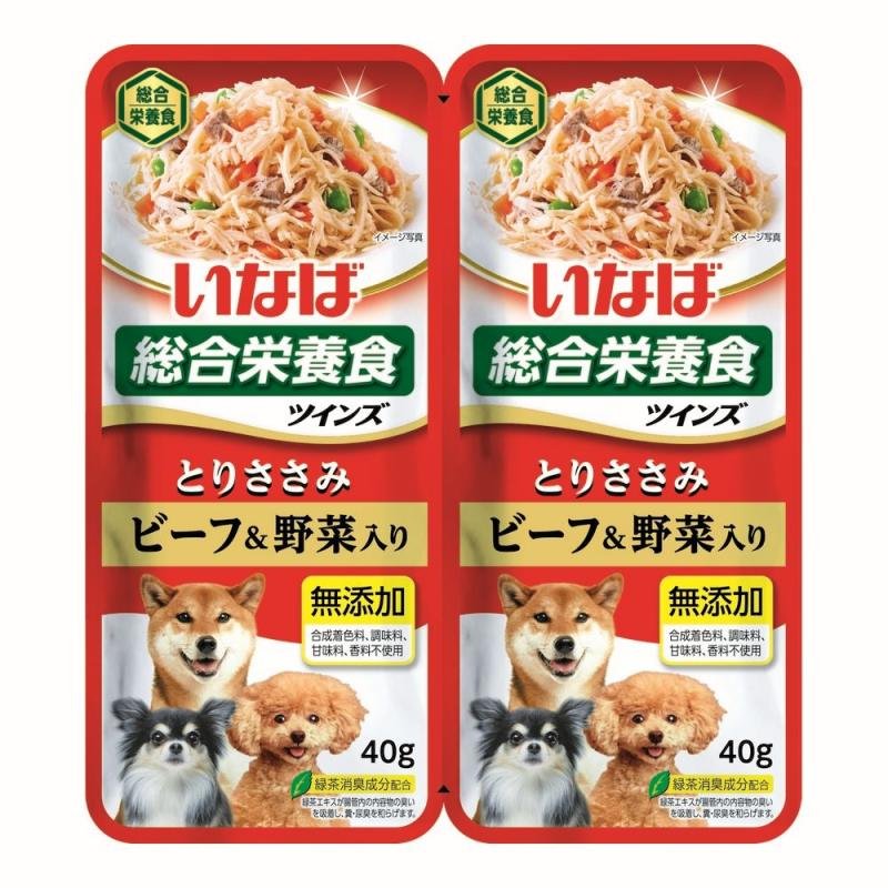 INABA Корм влажный для собак TWINS Куриное филе с овощами и говядиной в желе, пауч 40г*2шт Инаба