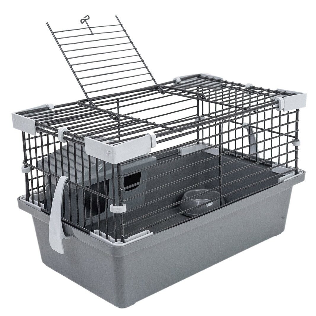 ECO Клетка-мини д/мелких грыз.,складн.,шаг прута до 9,5мм, 28*17*h16,4см (+домик;+миска;+колесо) сер