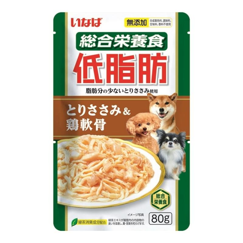 INABA Корм влажный для собак Teishibo Куриное филе и тунец Кацуо с овощами в желе, пауч 80 г