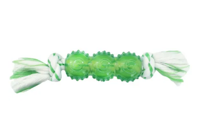 CanineClean игрушка для собак Палочка синтетическая резина с канатом 25 см с ароматом мяты, зеленый