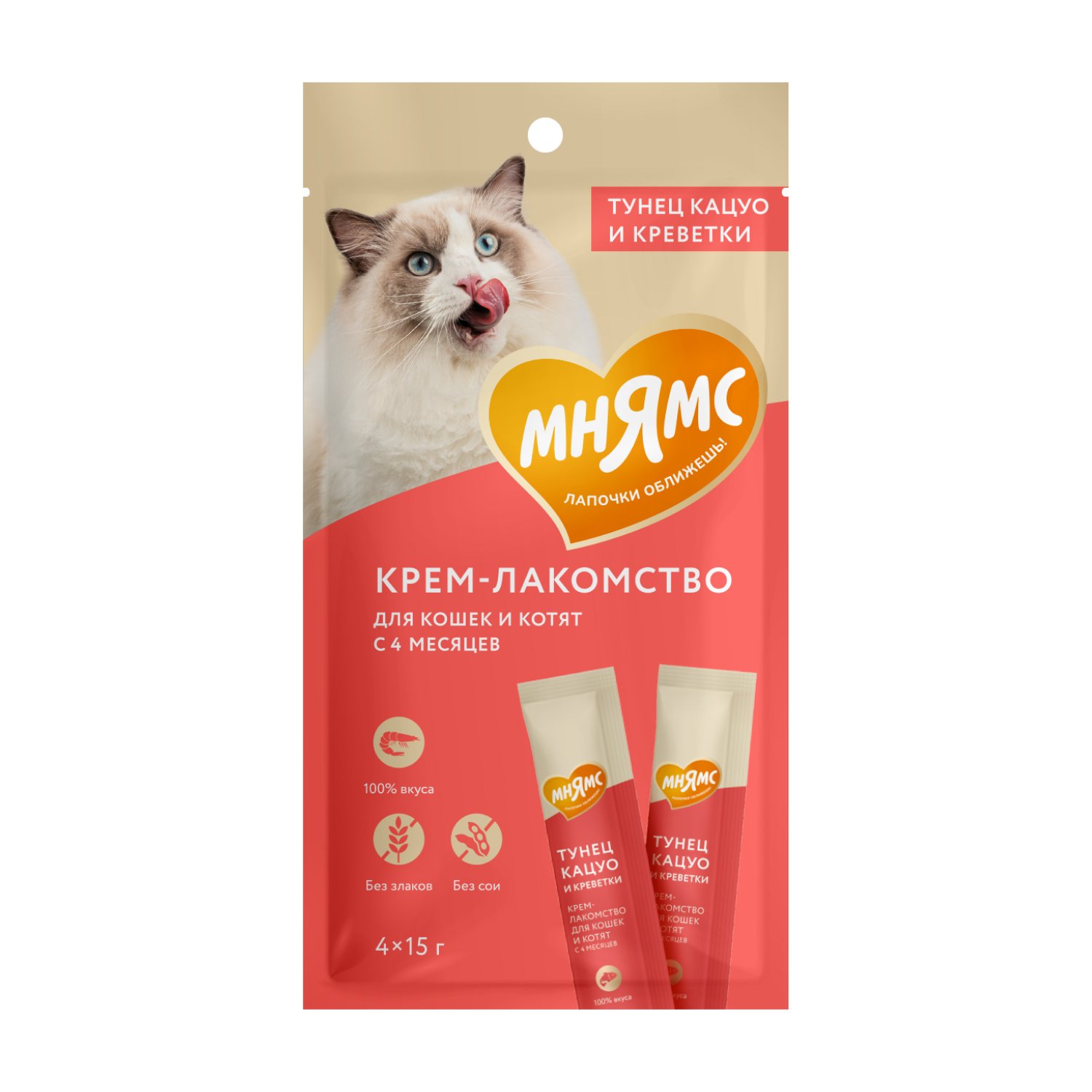 Крем-лакомство Мнямс для кошек с тунцом Кацуо и креветками 15 г