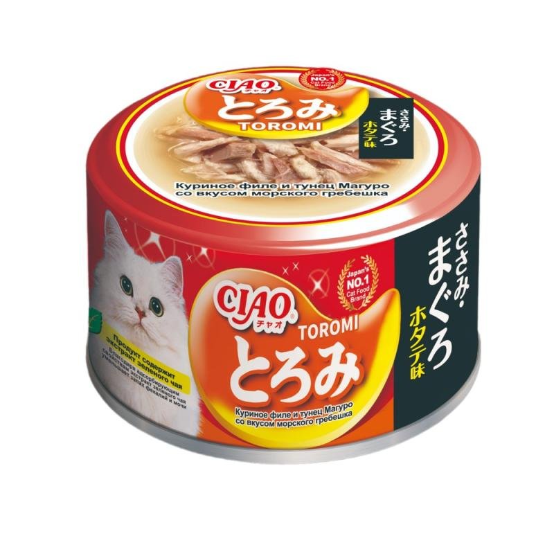 INABA CIAO Корм влаж. д/кошек Toromi Куриное филе и тунец Магуро со вкусом морского гребешка в бульо