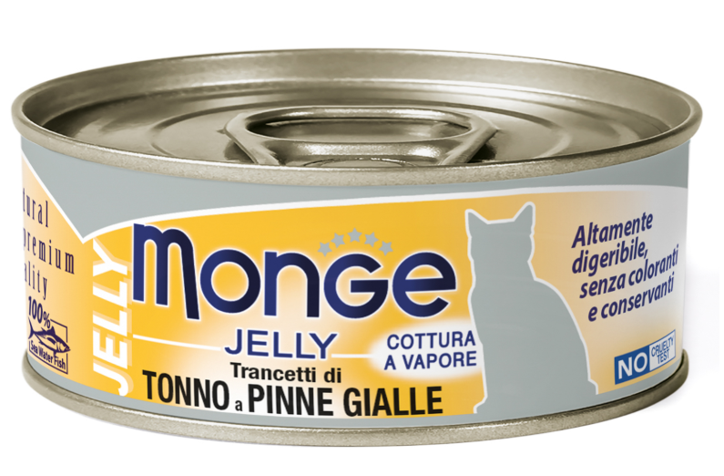 Влажный корм Monge jelly Adult cat для взрослых кошек с желтоперым тунцом и белой рыбой, консервы 80