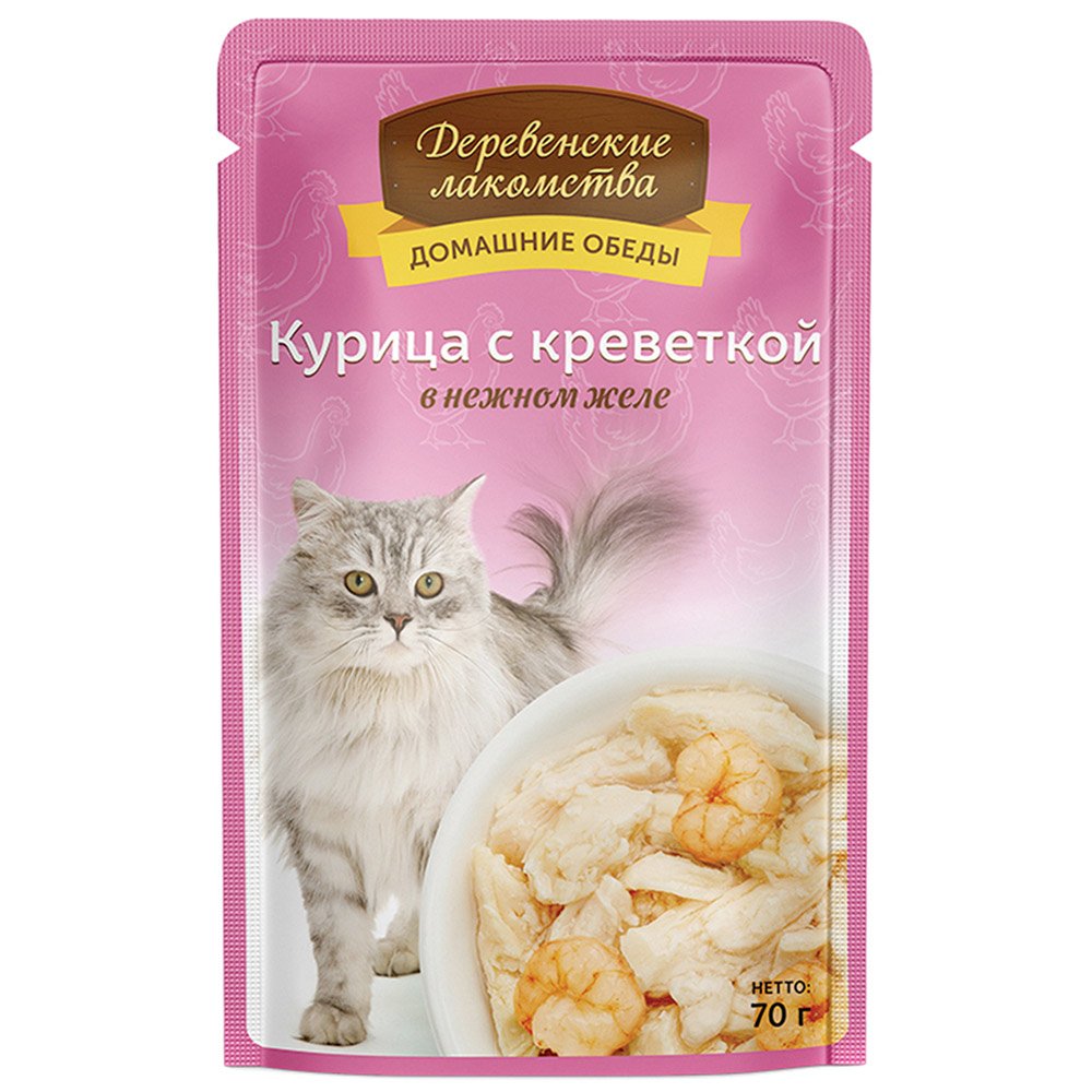 "ДЕРЕВЕНСКИЕ ЛАКОМСТВА" ПАУЧ Д/КОШЕК 70г КУРИЦА С КРЕВЕТКОЙ В НЕЖНОМ ЖЕЛЕ 74500622