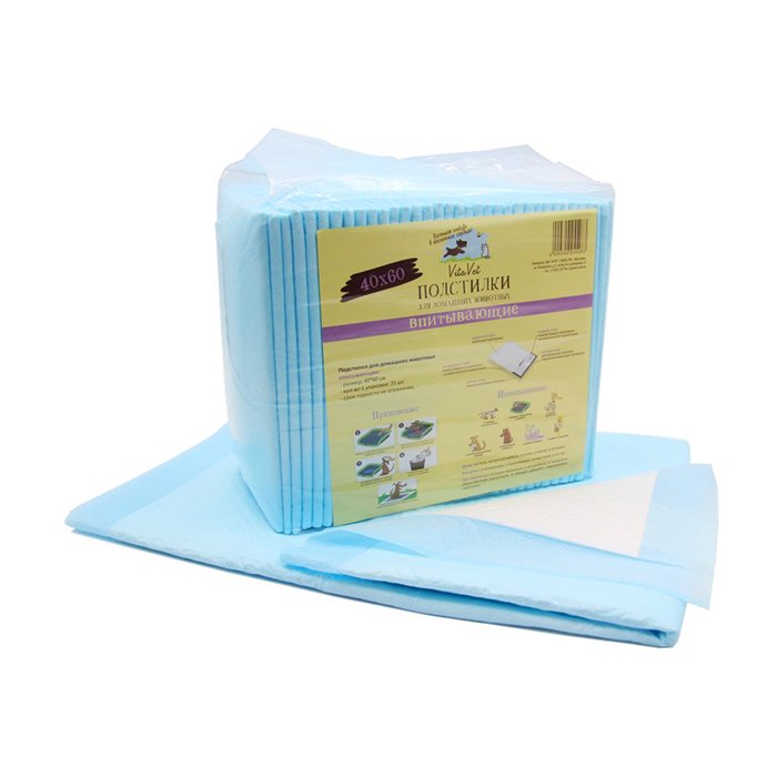 Пеленки впитывающие "VitaVet" гелевые с фикс. полосками 60*40 35 шт/уп