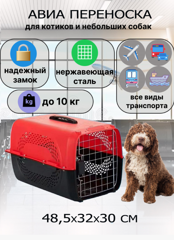 HP-A01 Авиа переноска для домашних животных "Чистый котик" 48,5*32*30 см красный
