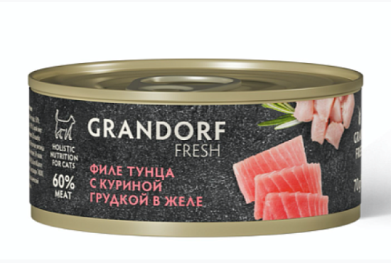 Консервы для кошек Grandorf FRESH Филе тунца с куриной грудкой в желе 70 г