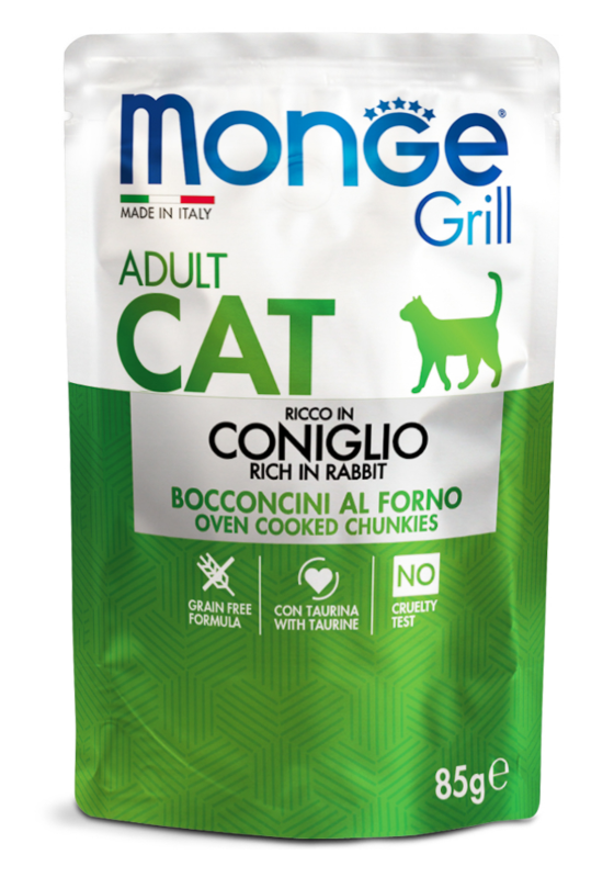 Monge Cat Grill Pouch паучи для взрослых кошек итальянский кролик 85г