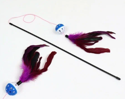 Дразнилка-Удочка Канарейка 50см Шар син/бел  Фиолет.Перья