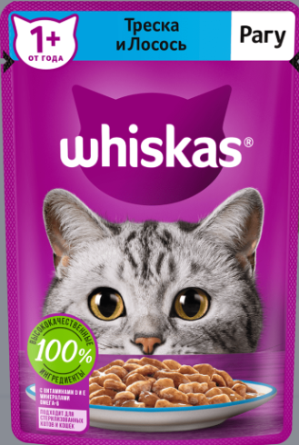 Вискас рагу лосось/треска 85г.