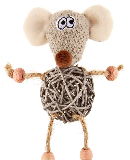 75521 Игрушка для кошек Мышка с плетенным мячиком и колокольчиком 8см