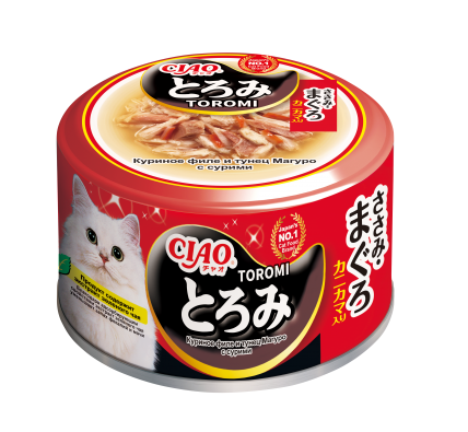 INABA Toromi корм влаж. д/кошек кур. филе, тунец Магуро с сурими бульон конс. 80г