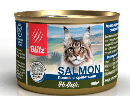 BLITZ Holistic Лосось с креветками, кусочки в соусе, корм для СТЕРИЛ.кошек, 200гр