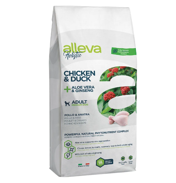Корм для взрослых собак Аллева Холистик с курицей и уткой, алое вера и женьшенем. Мини 2 кг