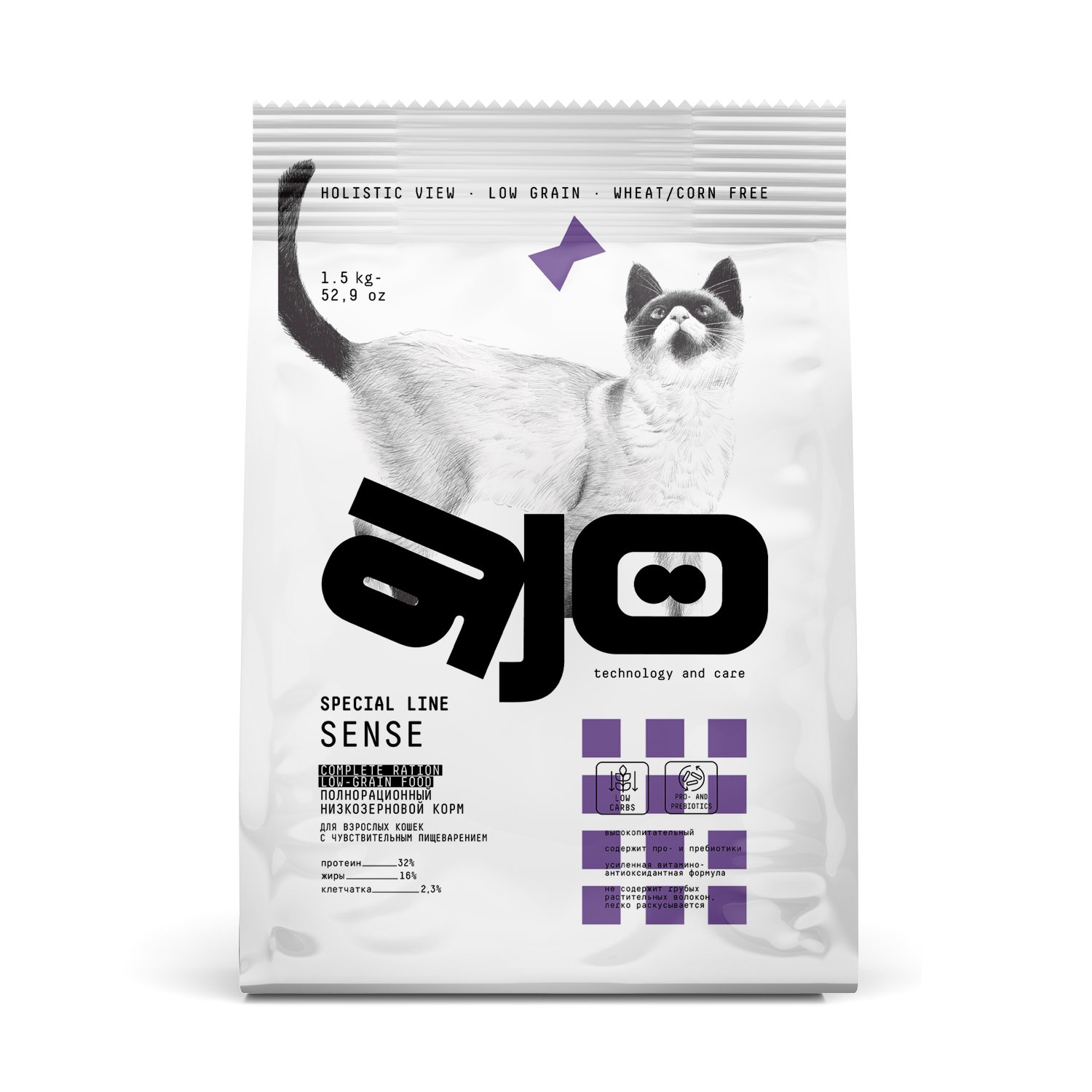 КОРМ AJO ДЛЯ КОШЕК С ЧУВСТВИТЕЛЬНЫМ ПИЩЕВАРЕНИЕМ 1.5кг