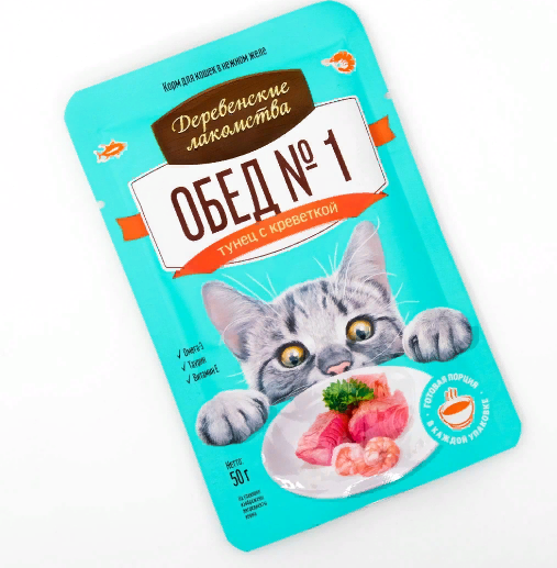 "ДЕРЕВЕНСКИЕ ЛАКОМСТВА" ПАУЧ Д/КОШЕК 50г ТУНЕЦ С КРЕВЕТКОЙ 74501520