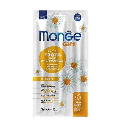 Лакомство Monge Gift Kitten для котят "Мягкие палочки" со свежей форелью и ромашкой 15 г 1/3