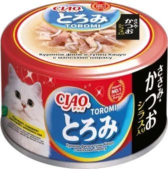 INABA Toromi корм влаж. д/кошек кур.филе,тунец Кацуо,мальки ширасу бульон конс 80г