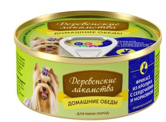 "ДЕРЕВЕНСКИЕ ЛАКОМСТВА ДОМАШНИЕ ОБЕДЫ" КОНС Д/СОБАК М-П 100г ФРИКАСЕ КРОЛИКА СЕРДЕМ МОРКОВЬ 76135467