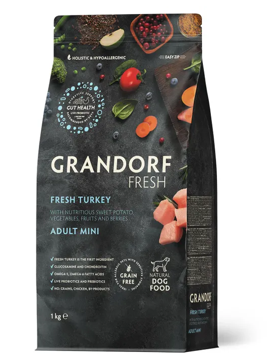 NEW GRANDORF Fresh Dog Adult MINI Turkey&Sweet Potato (Свежее мясо индейки с бататом для мелких) 1кг