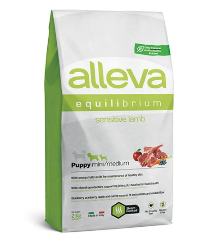 Корм для щенков мелких и средних пород Аллева Эквилибриум Сенситив с ягненком 2 кг P6000