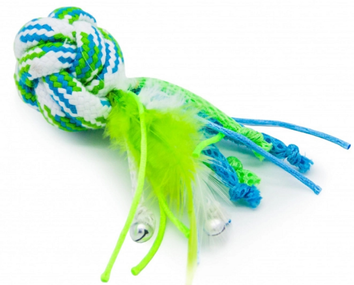 Feline Clean игрушка для кошек Dental Мячик из каната, ленты и перья