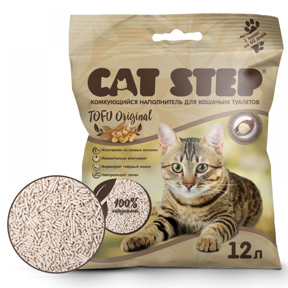 Наполнитель комкующийся растительный CAT STEP Tofu Original, 6 л
