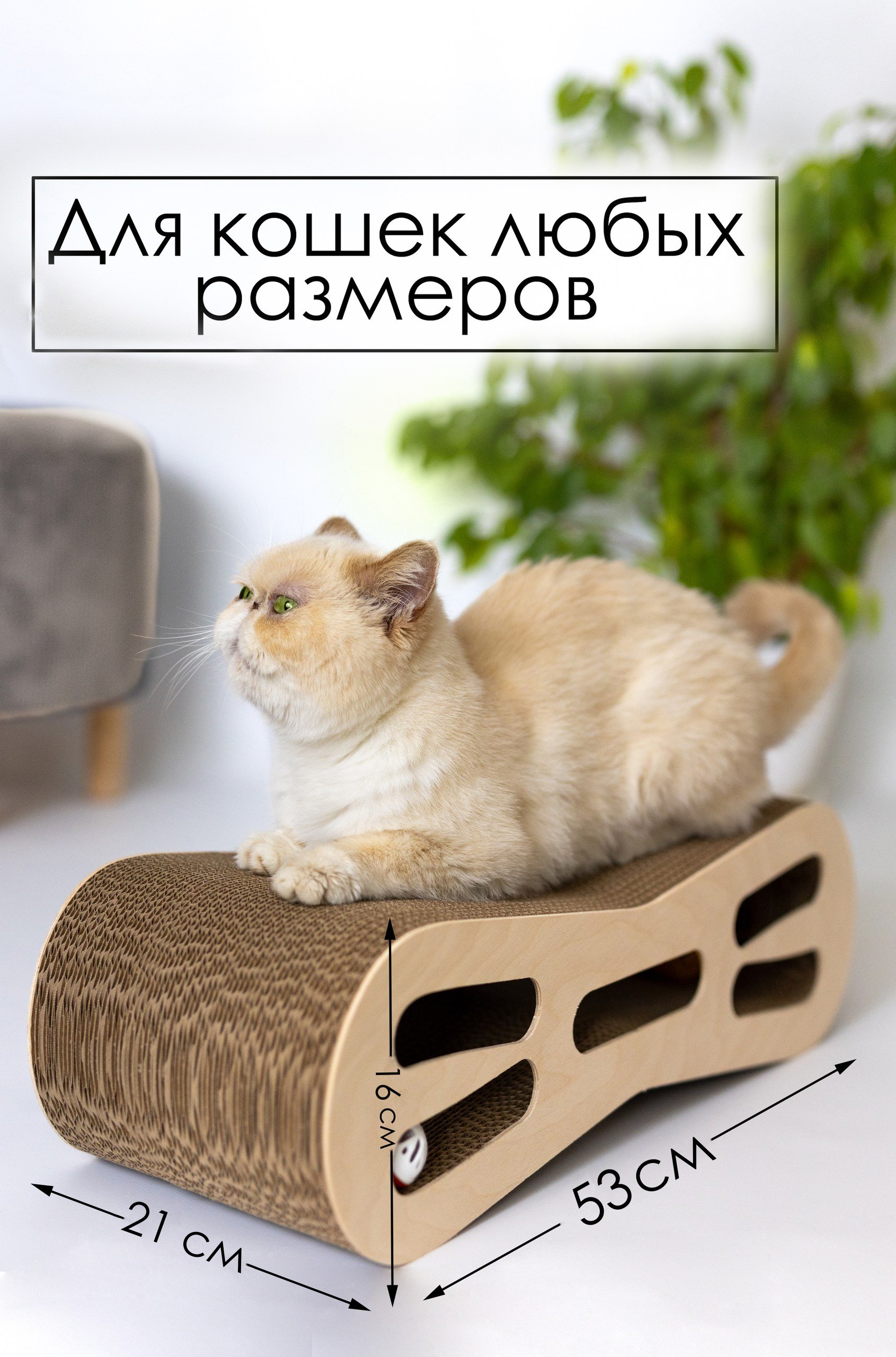 Когтеточка-лежанка картон "Зверьё Моё" восьмерка средняя с игрушкой 53х21х16см