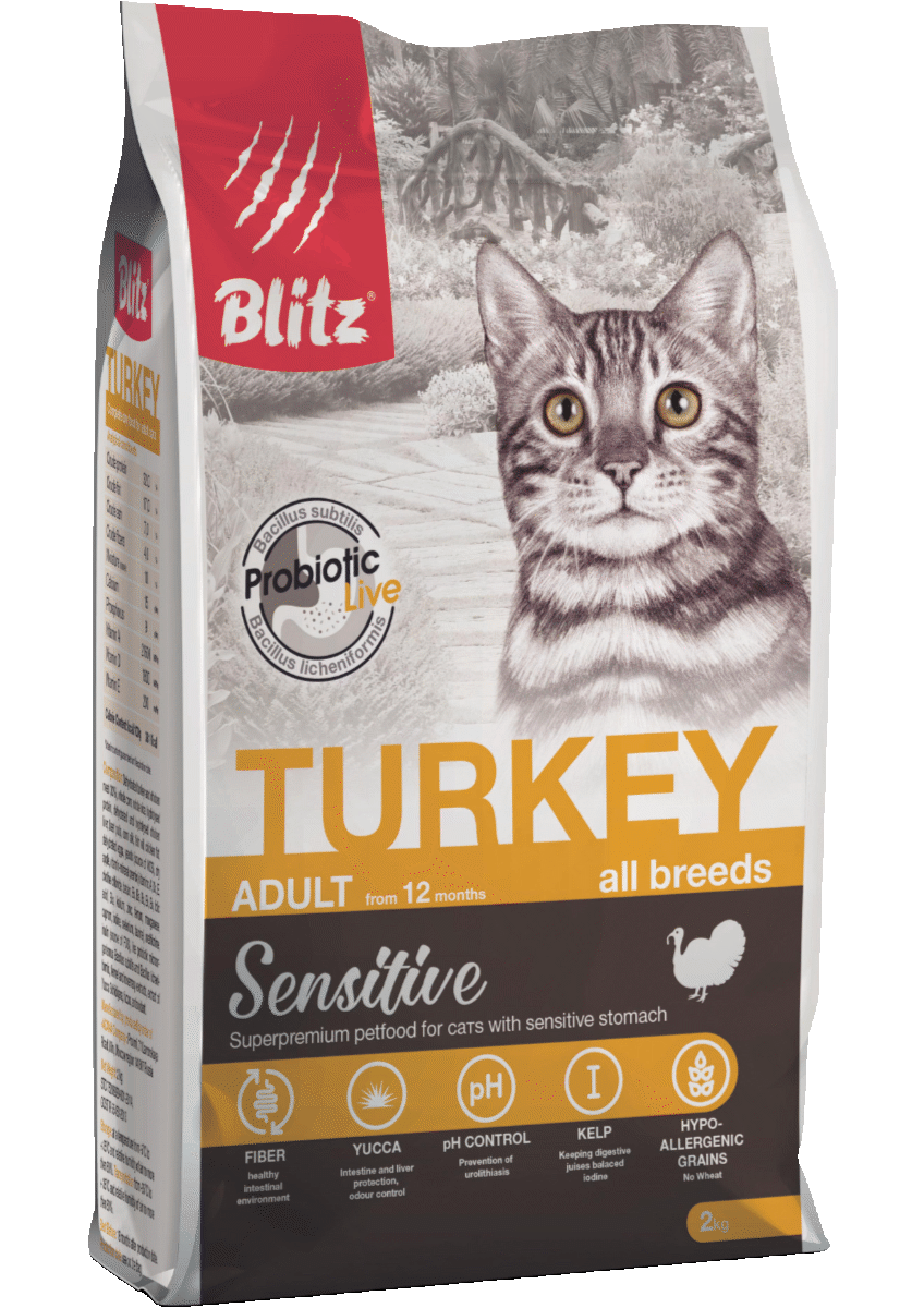 BLITZ ADULT CATS TURKEY СЕНСЕТИВ/сухой корм для взрослых   кошек с Индейкой/ 0,4 кг