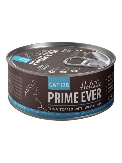 Prime Ever 2B Тунец с белой рыбой в желе влажный корм для кошек жестяная банка 0,08 кг